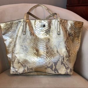 Kate Spade gold metallic snakeskin leather tote